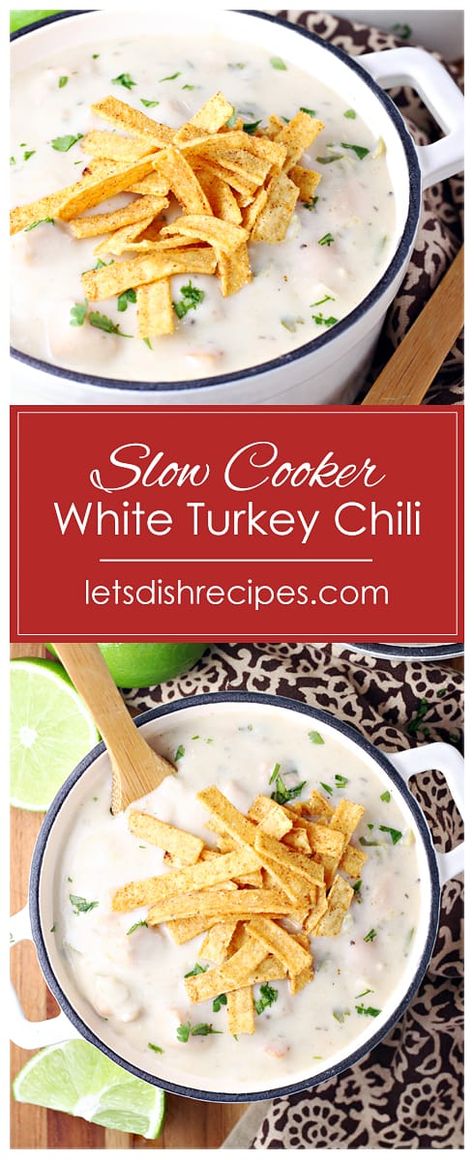 White Bean Chili Crockpot, White Turkey Chili Recipe, White Turkey Chili, White Bean Turkey Chili, Chili Crockpot, Turkey Chili Crockpot, Leftover Ideas, Turkey Chili Recipe, Slow Cooker Chili Recipe