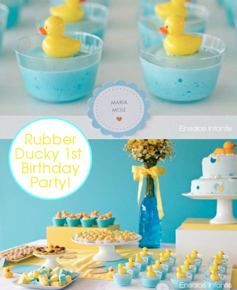 Rubber Duckie Yellow & Blue 1st Birthday Party via Karas Party Ideas- www.KarasPartyIdeas.com Rubber Ducky Party, Minimalist Theme, Ducky Baby Shower, Rubber Ducky Baby Shower, Baby Shower Duck, Duck Birthday, Boy Baby Shower Ideas, Party Box, Shower Bebe