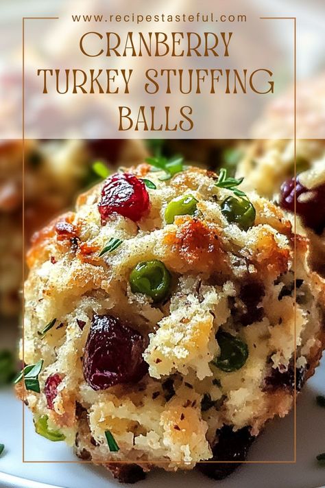 These turkey stuffing balls are the perfect bite of Thanksgiving all wrapped up in one! Savory, sweet, and loaded with flavor, these bites will have you coming back for more. They make for a delightful appetizer or a creative way to enjoy Thanksgiving leftovers! Leftover Stuffing Recipes, Stuffing Leftovers, Cranberry Appetizer, Stuffing Balls Recipe, Turkey Stuffing Recipes, Ground Turkey Meatballs, Cranberry Turkey, Stuffing Balls, Thanksgiving Leftover Recipes