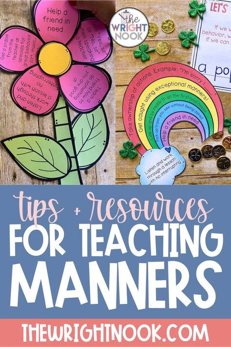 Working on social skills such as manners is a great way to readjust some behaviors in your classroom! Here are 5 manners activities and tips that will give you the shift you might need for struggling students! thewrightnook.com Teaching Manners In The Classroom, Preschool Manners Theme, Manners Crafts Preschool Art Projects, Preschool Manners Crafts, Manners Lesson Plans Preschool, Manners Activities For Toddlers, Manners Preschool Activities, Preschool Manners Activities, Manners Activities For Preschool