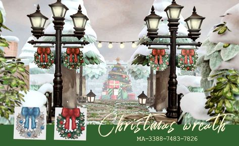 Acnh Street Lamp With Banners, Acnh Street, Acnh Christmas Code, Acnh Christmas, Banners Design, Ac New Leaf, Light Post, Christmas Lamp, Animal Crossing Qr Codes Clothes