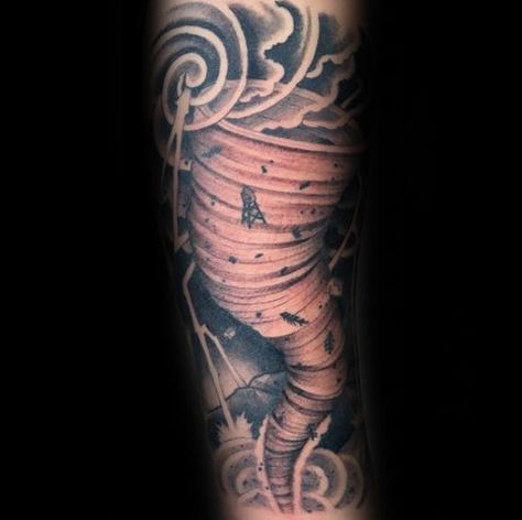 Powerful Tornado With Clouds Mens Forearm Sleeve Tattoos Mens Forearm Sleeve, Tornado Tattoo, Storm Tattoo, Tats Ideas, Arm Tats, Evil Tattoos, Sea Tattoo, Forearm Sleeve, Forearm Sleeve Tattoos