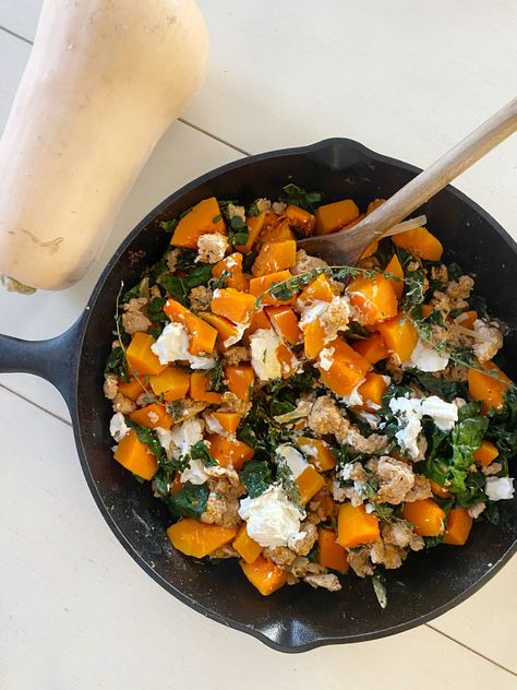 turkey butternut squash skillet - The Food Dragon Turkey Butternut Squash Skillet, Butternut Squash Ground Turkey Recipes, Ground Turkey And Butternut Squash Meals, Butternut Squash Skillet, Turkey Butternut Squash, Turkey Squash, Food Dragon, Butternut Squash Bacon, Butternut Squash Sage