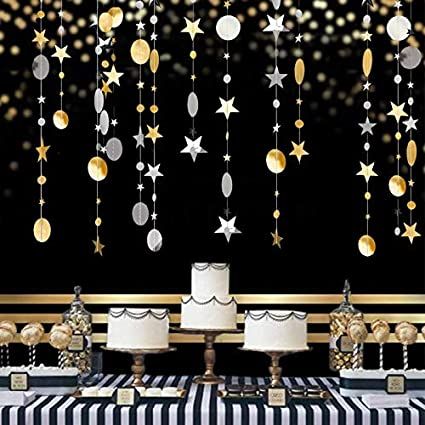 Metallic Party Decor, Star Bunting, Streamer Party Decorations, Streamer Decorations, Silver Party Decorations, Streamer Backdrop, Hanging Stars, Paper Streamers, Gold Party Decorations