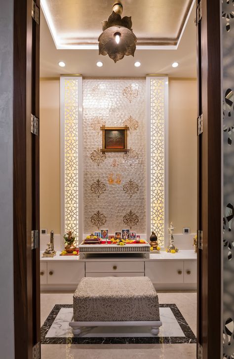 Pooja Room Ideas Indian Modern, Pooja Room Ideas Indian, Temple Room, Pooja Door Design, Interior Ceiling Design, Mandir Design, Temple Design For Home, Washbasin Design, Pooja Room Door Design