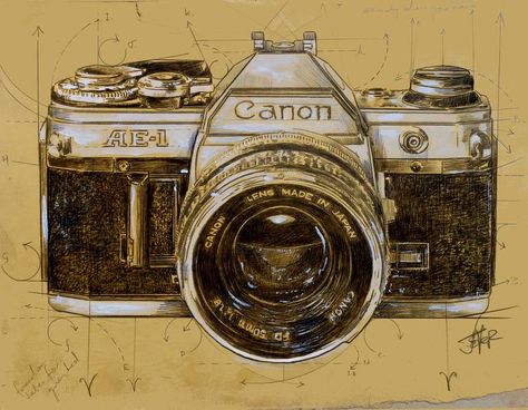 Vintage Camera Drawing, Vintage Cameras Drawing, Camera Drawing Art, Conte Drawing, Hole Drawing, Cross Drawing, Camera Drawing, Loui Jover, Coffee Drawing