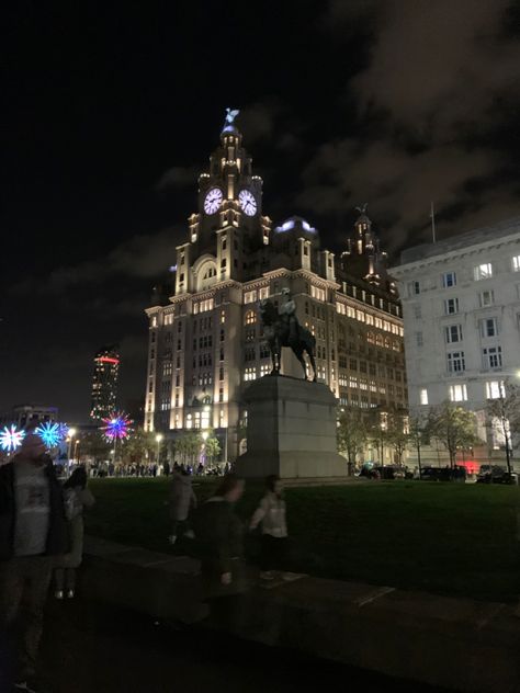 Royal Liver Building at night, Liverpool Liverpool At Night, Liverpool Photography, Liverpool Nightlife, Building At Night, Liver Building, Liverpool Town, Liverpool One, Semester Abroad, Liverpool City