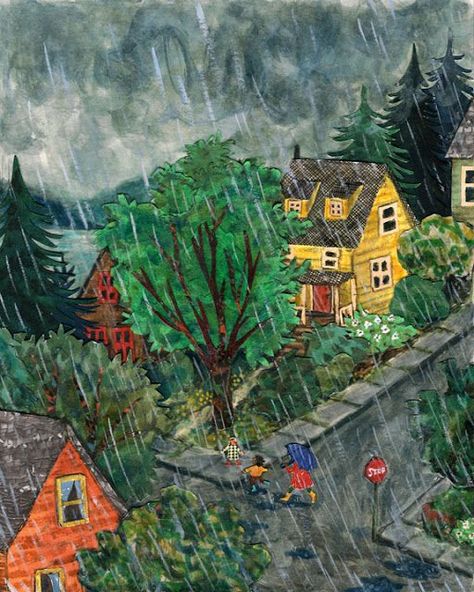 Celebrate Each New Day, Magical Illustration, Phoebe Wahl, Arte Folk, Holly Hobbie, Heavy Rain, Naive Art, A Rainy Day, Childrens Illustrations