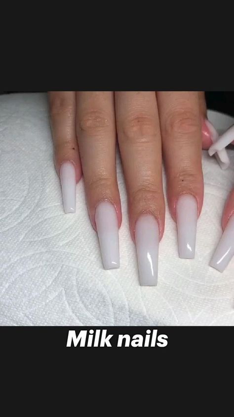 Cum White Acrylic Nails, Nail Process, Milk Nails, Ballerina Acrylic Nails, Brown Acrylic Nails, White Coffin Nails, Milky Nails, Ombre Acrylic Nails, White Acrylic Nails