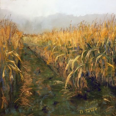 Corn Field Drawing, Agriculture Pictures, Field Drawing, Corn Painting, Corn Field, Painting Pastel, Pastel Landscape, Field Of Dreams, Seascape Paintings