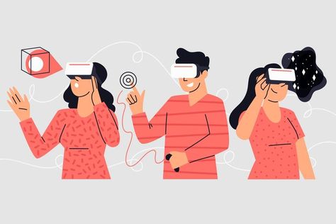 ar app development Workplace Illustration, Augmented Virtual Reality, Virtual Reality Technology, Vector Game, Virtual Reality Glasses, Vr Glasses, Vector People, Space Illustration, Reading Games