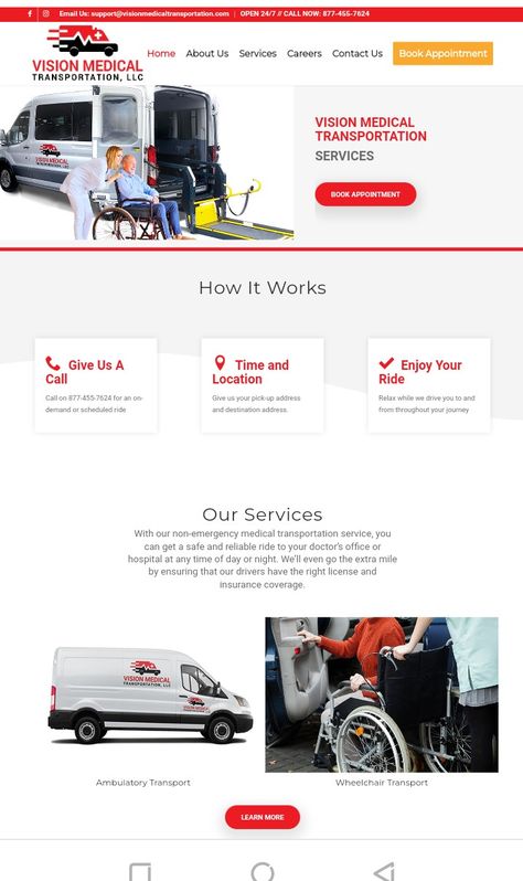 Mobile medical transportation NEMT website page design by patdev247 Website Page Design, Non Emergency Medical Transportation, Transportation Business, Logo Moodboard, Medical Transportation, Website Page, Service Logo, Doctor Office, Web Design Services