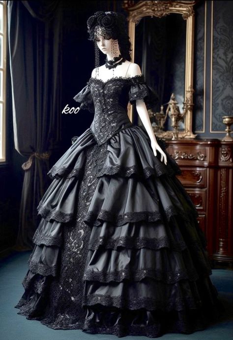 Gothic Ball Gown, Black Victorian Dress, Gowns Corset, Ruffle Bridal Gown, Goth Wedding Dresses, Wedding Dresses Off The Shoulder, Gothic Victorian Dresses, Gothic Gowns, Masquerade Ball Gowns