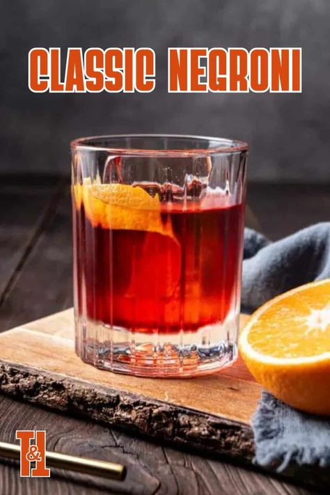 Classic Negroni Recipe - Twist and Toast Negroni Aesthetic, Classic Negroni, Slushy Drinks, Negroni Recipe, Salted Nuts, London Dry Gin, Fruit Slice, Salty Snacks, Easy Cocktails