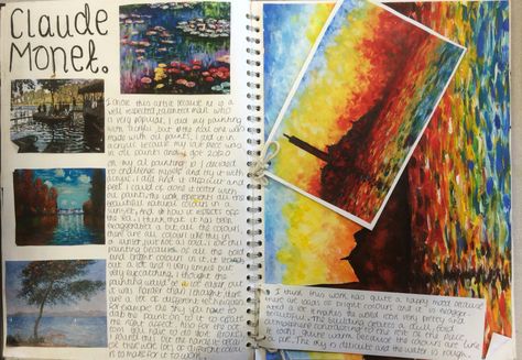 Gcse Art Artist Research Page Claude Monet, Monet Artist Research Page, Monet Artist Research Page Gcse, Claude Monet Research Page, Claude Monet Gcse Sketchbook, Claude Monet Artist Research Gcse, Gcse Portfolio, Artist Research Page, Mind Map Art