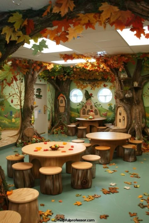 25 Kindergarten Decoration Ideas (2024) Play School Decor Ideas, Nursery School Ideas, Nature Daycare, Kindergarten Aesthetic, Preschool Aesthetic, Fairy Classroom, Daycare Design Ideas, Kindergarten Decoration, Garden Classroom