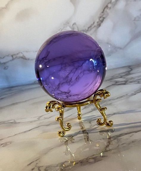 Purple Crystal Ball, Crystal Ball Stand, Remove Negative Energy, Crystal Wind Chimes, Ball Aesthetic, Purple Vibe, Lavender Aesthetic, Amethyst Quartz Crystal, Crystal Goddess