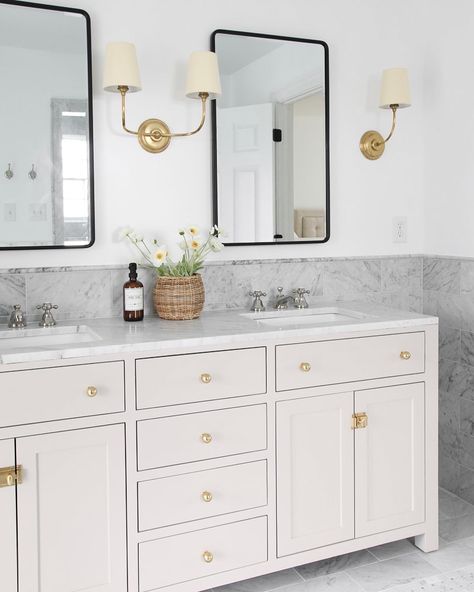 How I Updated My 90s Home Room by Room - Stefana Silber Paint For Bathroom Vanity, Pottery Barn Bathroom Vanity, Mixing Metals In Bathroom, Sw Accessible Beige, Paint For Bathroom, Home Depot Bathroom Vanity, Cabinet Hardware Ideas, Corner Soaking Tub, Home Depot Vanity