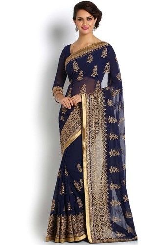 Georgette Saree With Blouse, Silk Sarees Online Shopping, Modern Saree, Indian Fashion Saree, Embroidered Saree, Wedding Saree Indian, Indian Clothes, Indian Sari, Georgette Saree