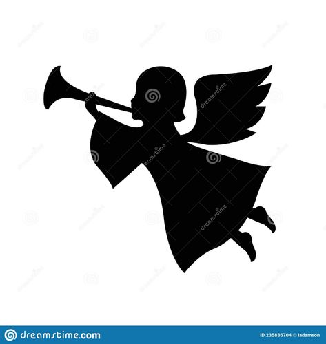 Silhouette Angel Trumpet Isolated White Background Stock Vector - Illustration of hand, child: 235836704 Angel Silhouette, Angel Clipart, Santa Claus Images, Angel Trumpet, Diy Christmas Village, Angel Drawing, Trumpets, Christmas Drawing, Mini Canvas