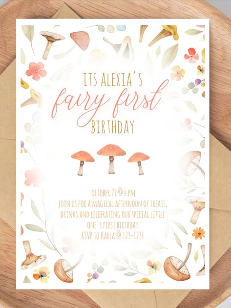 mushrooms fairy first birthday woodland birthday themes fall first birthday themes for girls 1st Birthday Themes September, November First Birthday Theme Girl, First Birthday November Girl, First Birthday Themes September, First Birthday Girl September, November Baby Birthday Ideas, Fairy First Birthday Party Invitations, September First Birthday Girl, September 1st Birthday Girl