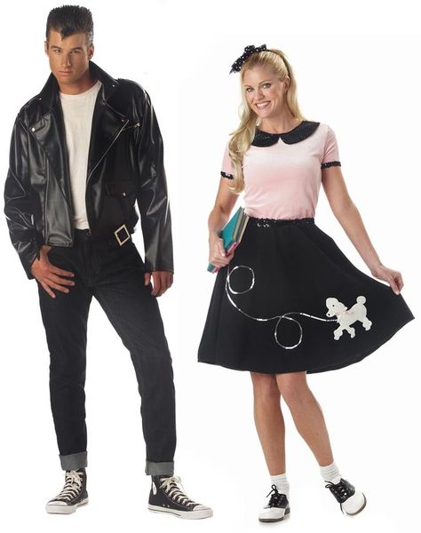 50s Costume Ideas, Grease Fashion, Poodle Skirt 50s, 50s Couple, Sock Hop Outfits, 50s Costume, 50s Party, Costume Ideas For Couples, Vintage Halloween Costume