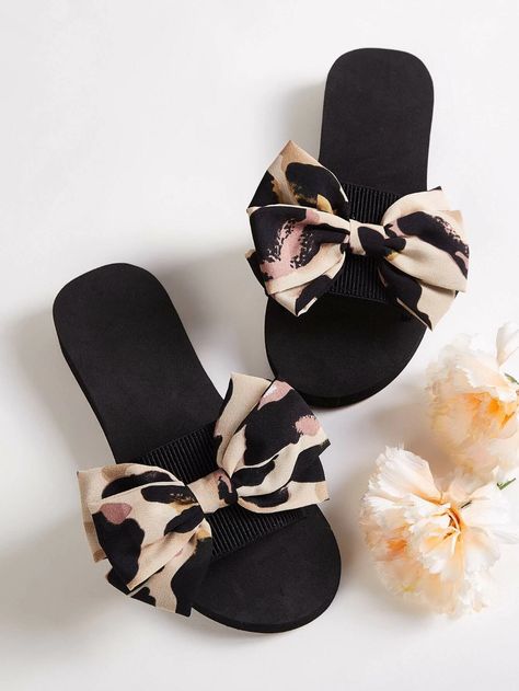 Open Toe Bow Decor Sliders | SHEIN USA Leopard Slides, Cute Shoes Heels, Shoes Heels Classy, Open Toe Slippers, Bridal Heels, Fashion Slippers, Bow Decor, Slingback Flats, Girly Shoes