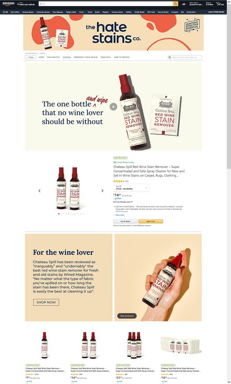 Shampoo Website Design, Amazon Brand Store Design, Amazon Storefront Design, Amazon Storefront, Amazon A+ Content, Wine Stain Remover, Fabric Stain Remover, Red Wine Stains, Stain Remover Carpet