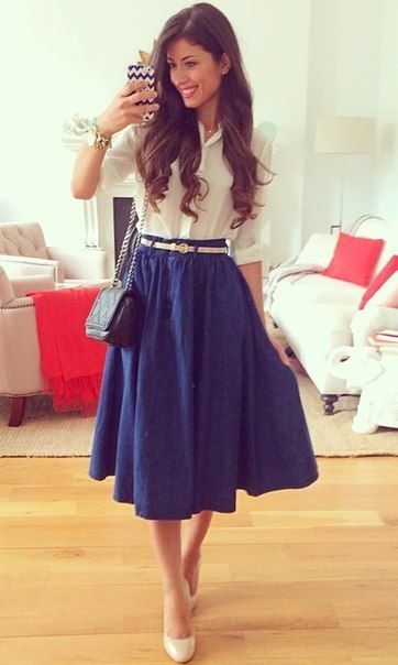 A Line Skirt Outfits, Mimi Ikonn, Blue Skirt, Modest Dresses, Outfit Details, Modest Outfits, Skirt Outfits, Teen Fashion, Look Fashion