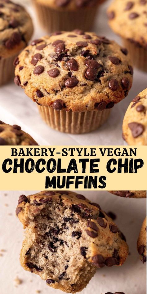 Buttermilk Baking, Vegan Chocolate Chip Muffins, Choc Chip Muffins, Chocolate Chip Muffin Recipe, Dessert For Breakfast, Baking Secrets, Bakery Style Muffins, Vegan Baking Recipes, Vegan Muffins