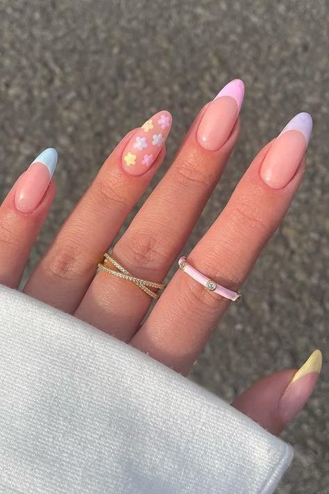 Simple Gel Nails, Colorful Nails, Easter Nails, Short Acrylic Nails Designs, Floral Nails, Flower Nails, Cute Nail, Nail Arts, Nail Polishes