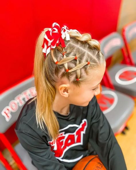 Basketball Hairstyles Kids Cheerleading Hairstyles, Gymnastics Competition Hairstyles, Gymnastics Hair For Meets, Hairstyles For Game Day, Gymnastics Hairstyles For Competition, Hairstyles For Gymnastics, Competition Hairstyles, Gymnastics Hairstyles, Basketball Hair