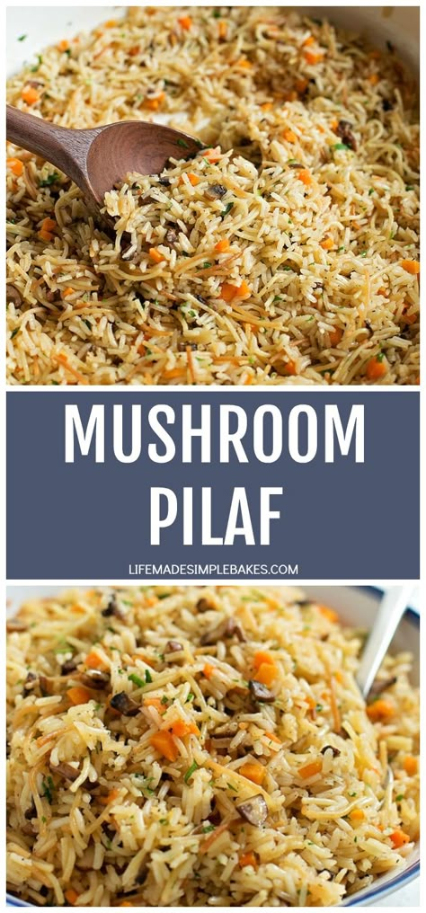 This mushroom pilaf is easy to make and turns out perfect every time! It's so simple and flavorful, you'll want to make it again & again! #mushroompilaf #pilaf #flavorfulmushroompilaf #mushroomdish Mushroom Pilaf, Rice With Mushrooms, Vegetable Pilaf, Pilaf Rice Recipe, Home Made Rice Pilaf, Mushroom Rice Pilaf, Rice Pilaf Recipe Vegetable, Mushroom Pilau Rice Recipe, Vegetable Rice Pilaf