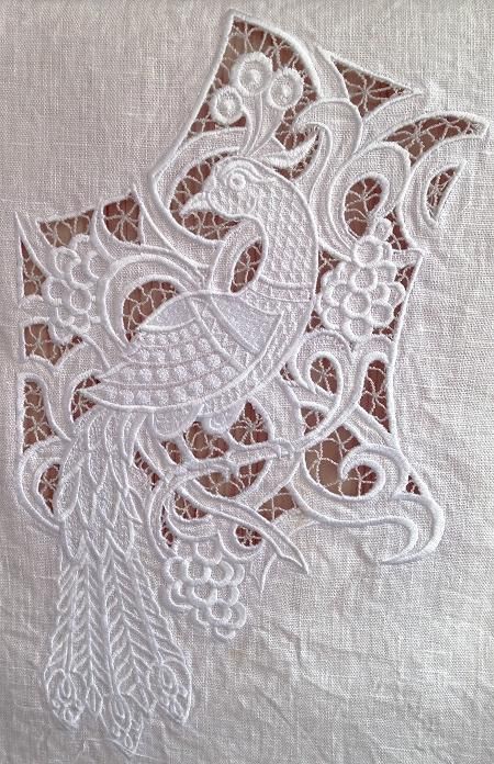 Peacock Cutwork Lace Insert - Advanced Embroidery Designs Embroidery Floss Bracelets, Advanced Embroidery Designs, Cutwork Lace, Advanced Embroidery, Embroidery Online, Embroidery Bracelets, Cutwork Embroidery, Bracelets Design, Embroidery Book