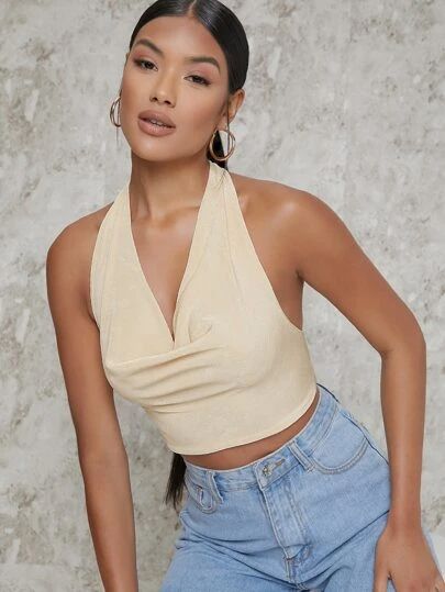 WishList | SHEIN Blue Embroidered Top, Halter Neck Bodysuit, Open Back Shirt, Cropped Halter Top, Pink Sleeveless Blouse, Boxy Crop Top, Feather Tops, Cropped Zip Up, Womens Halter Tops