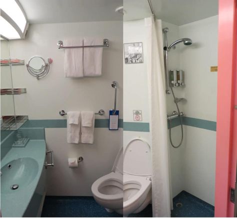 Everything to Know About Cruise Cabin Bathrooms | Cruzely.com Cruise Bathroom, Cruise Ship Rooms, Cruise Ship Bathroom, Ship Bathroom, Carnival Vista Cruise, Cabin Decks, Cruise Rooms, Carnival Valor, Mirror Bedroom Decor