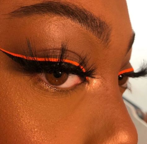 Orange Eyeliner, Orange Aesthetics, Neon Eyeliner, Orange Eye Makeup, Color Liner, Room Collage, Neon Eyeshadow, Red Eyeliner, Neon Photography