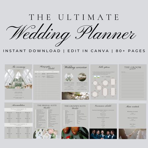 The Ultimate Wedding Day Binder Template, Edit in Canva, Wedding Itinerary, Instant Download, Digital Template, Printable, Wedding Planner Wedding Day Binder, Binder Printables Free, Free Wedding Planner Printables, Wedding Itinerary Template, Wedding Planning List, Binder Templates, Free Wedding Planner, Wedding Planner Binder, Wedding Binder