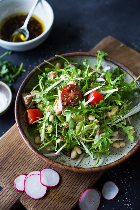 A simple recipe for Tuscan White Bean & Tuna Salad with arugula, radishes, tomatoes and a simple balsamic vinaigrette. #tunasalad #whitebeans #tunarecipes #salad #healthysalad #tuscansalad Bean Tuna Salad, Tuna White Bean, Tuscan Salad, White Bean Salad Recipes, Simple Balsamic Vinaigrette, Shallot Vinaigrette, Mediterranean Tuna Salad, Tuscan White Bean, Feasting At Home