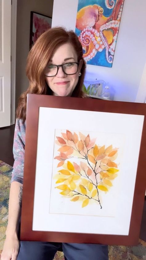 This is one that’s totally hangupable! This heat tool is great if you’re impatient. It’s linked on my page under products i like! (You’ll have to scroll down a bit) #watercolor #fallart #fallleaves #watercolor #hangupableart Supplies: My 24 color watercolor set My size 10 round brush and 1 inch flat brush My artist tape A stick This was arches watercolor paper but any watercolor paper will work Acrylic paint in iridescent bronze | Andrea Nelson | andrea.nelson.art · Original audio Fall Watercolor Art For Beginners, Andrea Nelson Art, Crafts Adults, Arches Watercolor, Easter Paintings, Artsy Ideas, Watercolor Supplies, Homemade Card, Birthday Card Drawing