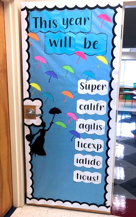 Mary Poppins Classroom Door, Disney Back To School Door Ideas, Disney School Theme Ideas, Mary Poppins Bulletin Board, Mary Poppins Classroom Theme, Disney Themed Classroom Doors, Preschool Back To School Door, Disney Back To School Bulletin Boards, Disney Classroom Bulletin Boards