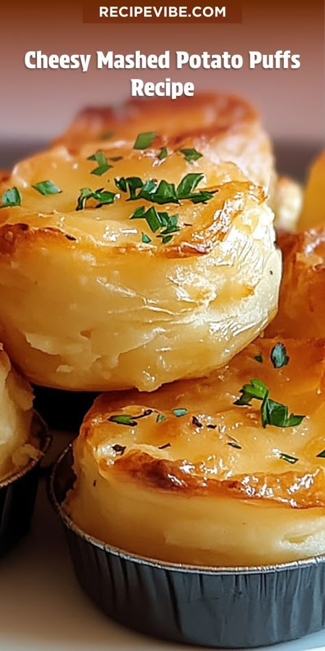 How can you turn leftover mashed potatoes into a crowd-pleaser? Check out this Cheesy Mashed Potato Puffs Recipe that transforms ordinary potatoes into cheesy, golden bites! Perfect for parties or as a side dish, this recipe is a must-try. Save it now for your next culinary adventure! Leftover Cheesy Potato Recipes, Mashed Potatoes Patties, Cheesy Potato Dish, Mashed Potato Leftover Recipes, Breakfast With Mashed Potatoes, Potatoe Recipes For A Crowd, Mashed Potato Appetizer Recipes, Mashed Potato Bake, Mash Potato Recipe