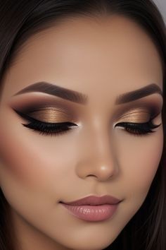 Glam Makeup For Brown Eyes Brunettes, Dramatic Bridesmaid Makeup, Elegant Evening Makeup, Sultry Glam Makeup, Blue Dress And Makeup, Makeup For Maroon Dress, Wedding Makeup For Brown Eyes Brunette, Gorgeous Makeup For Brown Eyes, Make Up Soiree