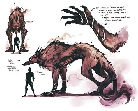 Werewolf Creature Design, Wolf Like Creature, Monster Dog Concept Art, Fox Monster Art, Monster Wolf Art, Monster Dog Art, Wolf Monster Concept Art, Wolf Creature Design, Wolfwalkers Concept Art