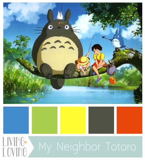 COLOR PALETTE: MY NEIGHBOR TOTORO Grave Of Fireflies, Traditional Animation, Movie Color Palette, Animated Art, Japanese Poster Design, Online Academy, Color Script, Ghibli Artwork, Poster Series