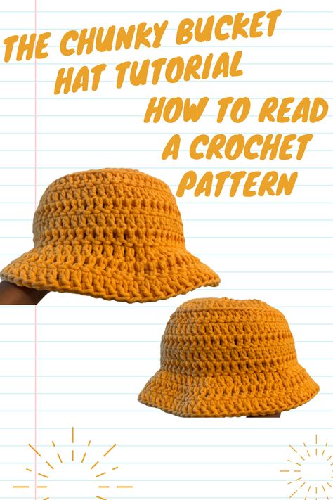 Easy youtube tutorial for a crochet chunky bucket hat that also teaches you how to read crochet patterns. Crochet Bucket Hat Bulky Yarn, How To Knit Bucket Hat, Basic Bucket Hat Crochet Pattern, Chunky Crochet Bucket Hat Pattern, Crocheting Bucket Hat, Crochet Hucket Hat, Beginner Crochet Bucket Hat, Chunky Bucket Hat Crochet Pattern Free, Crochet Chunky Hat Pattern Free