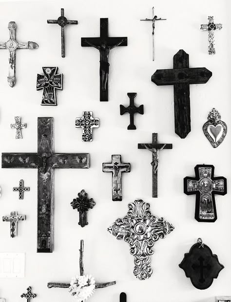 Creating a Gallery Wall Cross Wall Collage, Collage Walls, Create A Gallery Wall, Rough Luxe, Gothic Crosses, Art Sacre, Cross Wall Decor, Cross Art, Goth Decor