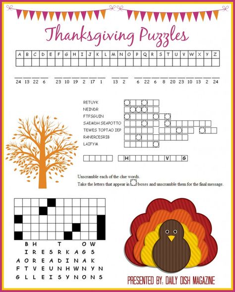 This fun Thanksgiving puzzles sheet will sure keep your kids busy with a festive heart on Thanksgiving. Click here to get these FREE Thanksgiving Puzzles Printables from Daily Dish Magazine. Related Thanksgiving Logic Puzzles Free, Thanksgiving Puzzles Free Printable, Thanksgiving Cryptogram, Thanksgiving Crossword Puzzle, Thanksgiving Puzzles, Thanksgiving Crossword, Thanksgiving Printable Games, Dish Magazine, Thanksgiving Puzzle