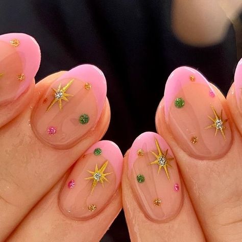 Star Burst Nails, Pink Star Nail Designs, Starburst Nail Design, Short Nails With Stars, Glastonbury Nails, Starburst Nails, Eras Tour Nails, Biab Nails, Truth About Life