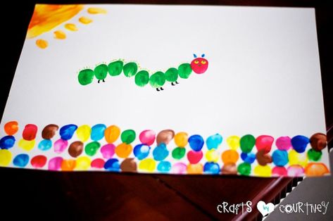 Make "The Very Hungry Caterpillar" Inspired Fingerpaint Art Very Hungry Caterpillar Craft, Caterpillar Art, The Very Hungry Caterpillar Activities, Hungry Caterpillar Craft, Hungry Caterpillar Activities, Fingerprint Crafts, Caterpillar Craft, Hungry Caterpillar Party, Fingerprint Art